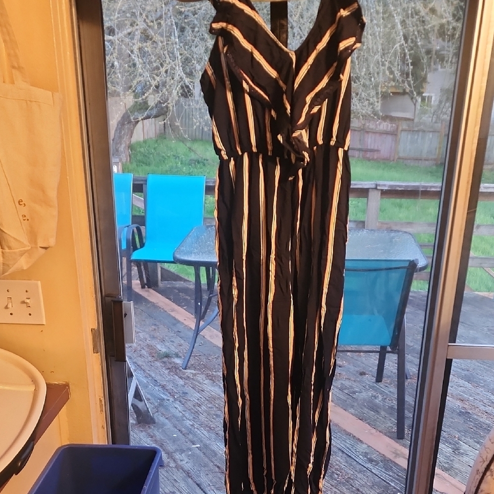Navy Blue and White Striped Jumpsuit